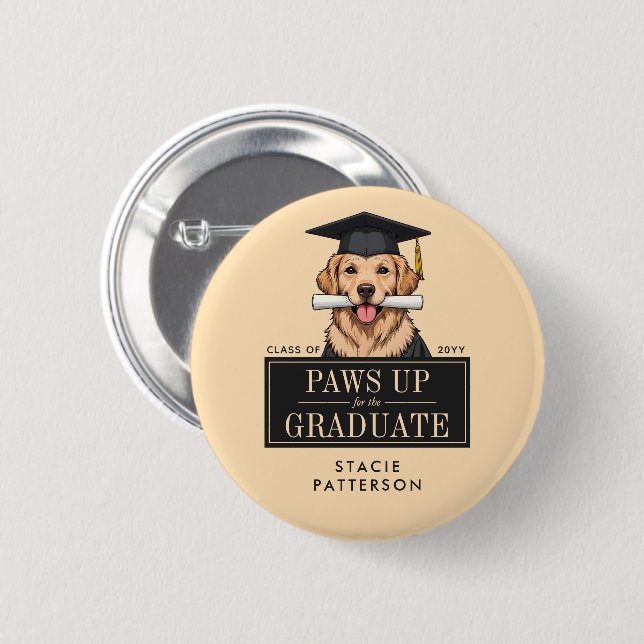 Custom Graduation Cute Golden Retriever Dog Button (Front & Back)