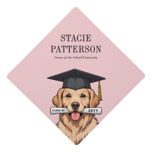 Custom Graduation Cute Golden Retriever Dog Cap Topper (Front)