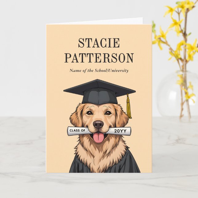 Custom Graduation Cute Golden Retriever Dog Card (Yellow Flower)