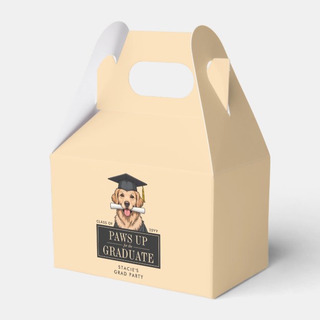Custom Graduation Cute Golden Retriever Dog Favor Boxes (Front Side)