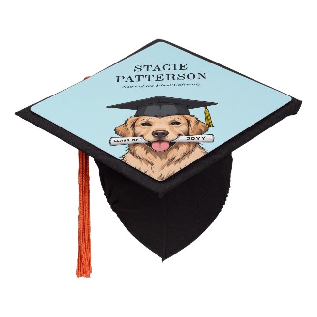Custom Graduation Cute Golden Retriever Dog Graduation Cap Topper (Angled)