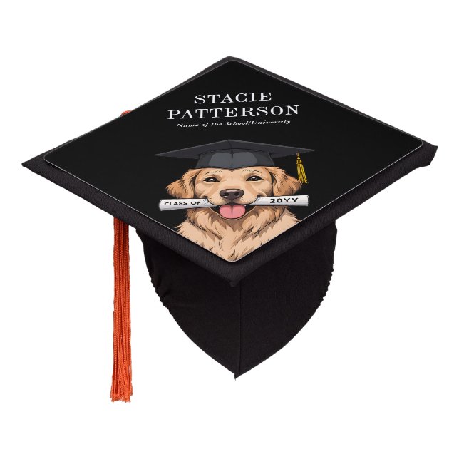 Custom Graduation Cute Golden Retriever Dog Graduation Cap Topper (Angled)