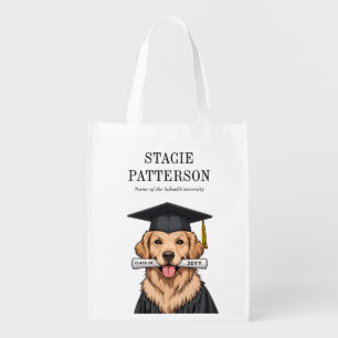 Custom Graduation Cute Golden Retriever Dog Grocery Bag