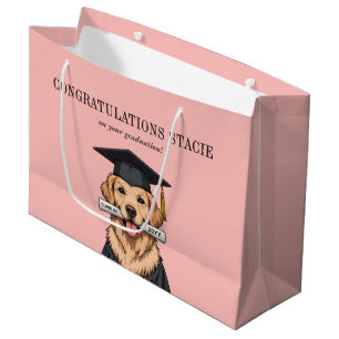 Custom Graduation Cute Golden Retriever Dog Large Gift Bag
