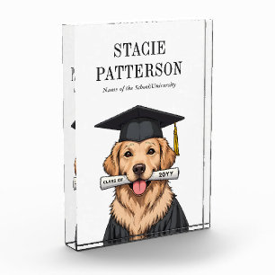 Custom Graduation Cute Golden Retriever Dog Photo Block