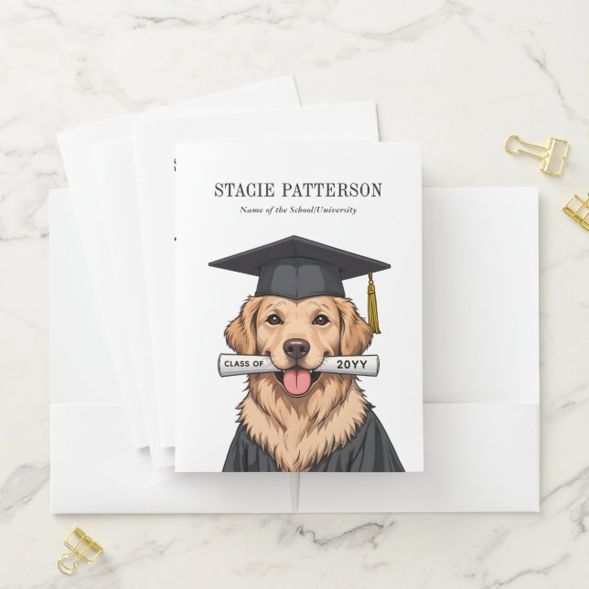Custom Graduation Cute Golden Retriever Dog Pocket Folder (In Situ)