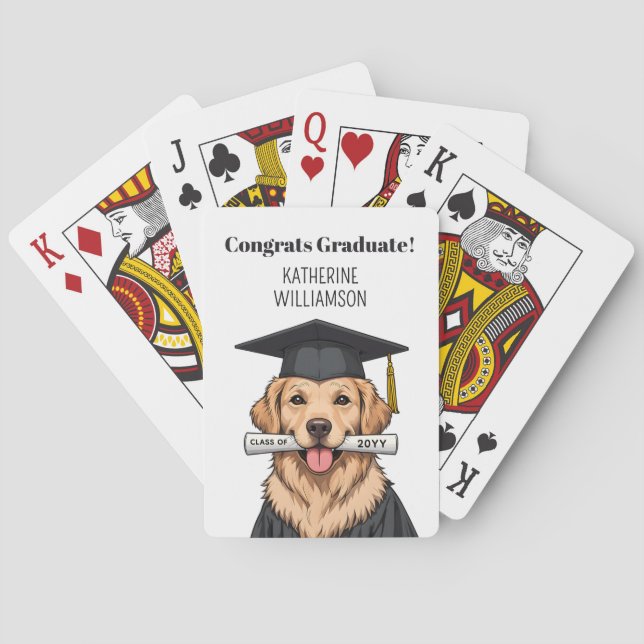 Custom Graduation Cute Golden Retriever Dog Poker Cards (Back)