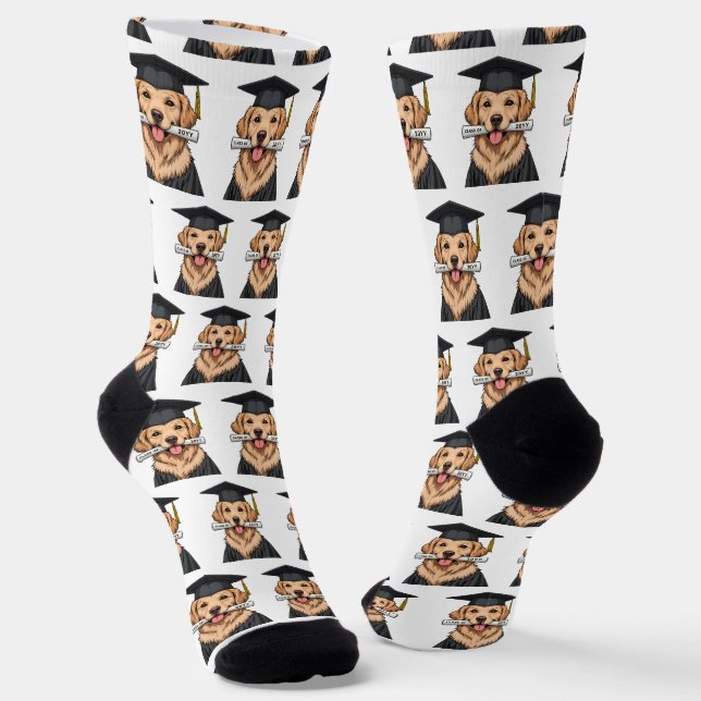 Custom Graduation Cute Golden Retriever Dog Socks (Angled)