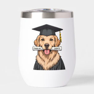 Custom Graduation Cute Golden Retriever Dog Thermal Wine Tumbler
