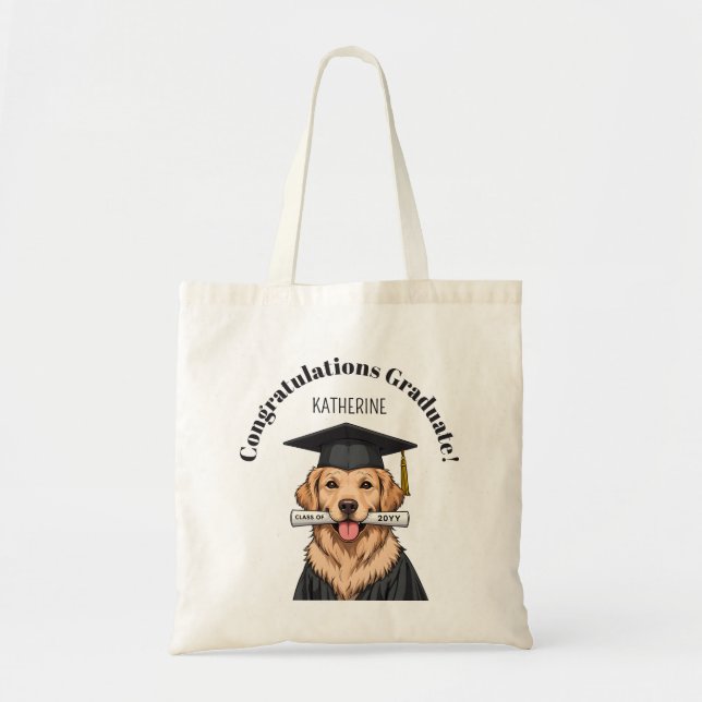 Custom Graduation Cute Golden Retriever Dog Tote Bag (Front)