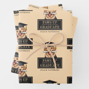 Custom Graduation Cute Golden Retriever Dog Wrapping Paper Sheets