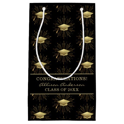 Custom Graduation Elegant Gold Cap Starburst  Small Gift Bag