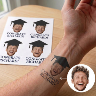 Custom Graduation Face Photo Hat Congrats Name Temporary Tattoos