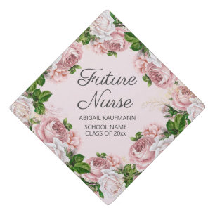 Custom Graduation Future Nurse Pink Floral Cap Topper