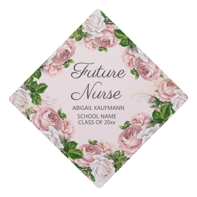 Custom Graduation Future Nurse Pink Floral Graduation Cap Topper (Front)