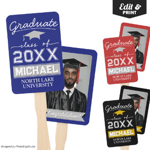 Custom Graduation Garden Flag Name & School Name Hand Fan