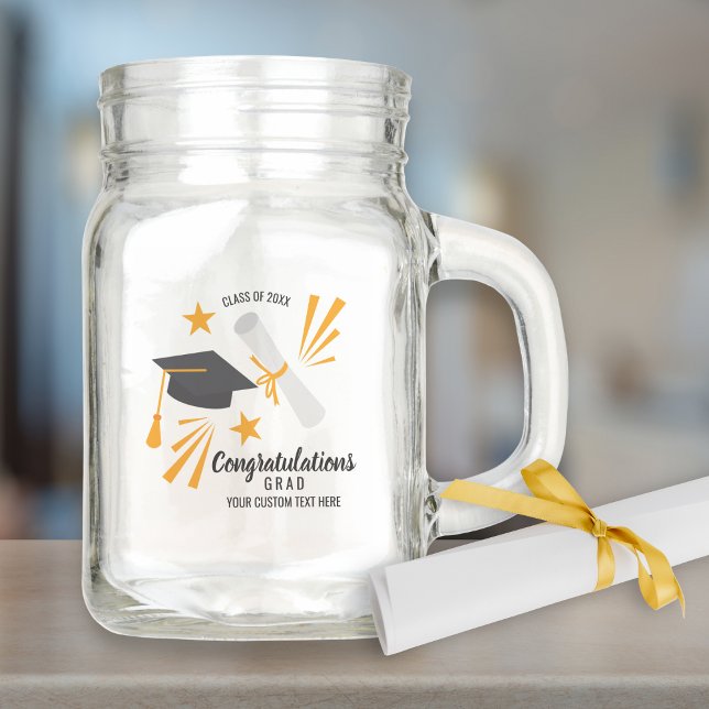 Custom Graduation Gift Congrats Grad Cap Diploma Mason Jar (Creator Uploaded)