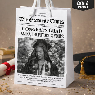 Custom Graduation Gift Graduation Newspaper Medium Gift Bag