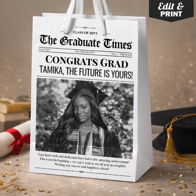 Custom Graduation Gift Graduation Newspaper Medium Gift Bag (Custom Graduation Gift Graduation Newspaper Medium Gift Bag)