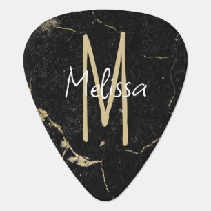 Custom Graduation Gift Monogram Name Black & Gold Guitar Pick