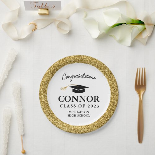 Custom Graduation Gold Glitter Graduation Party  Paper Plates