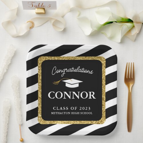 Custom Graduation Gold Glitter Graduation Party Paper Plates