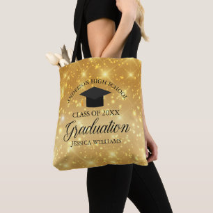 Custom Graduation Gold Sparkle Monogram Glam Tote Bag