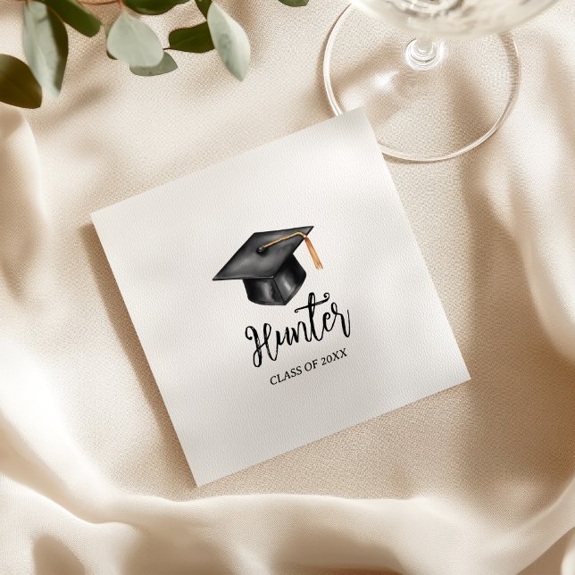 Custom Graduation,Grad Cap Black Graduation Party Napkins (Creator Uploaded)