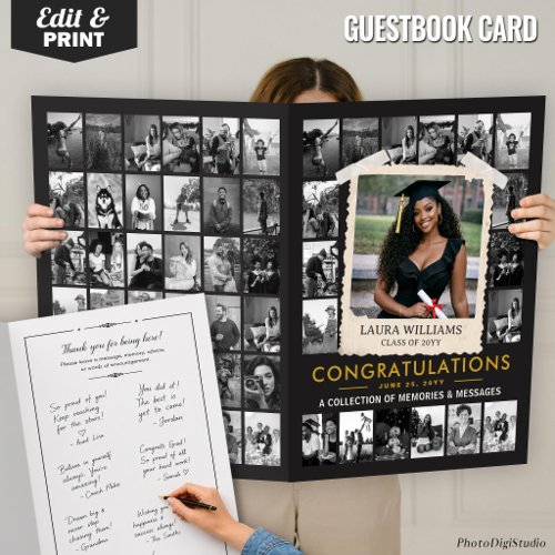 Custom Graduation Guest Book, Retro Photo Collage Card