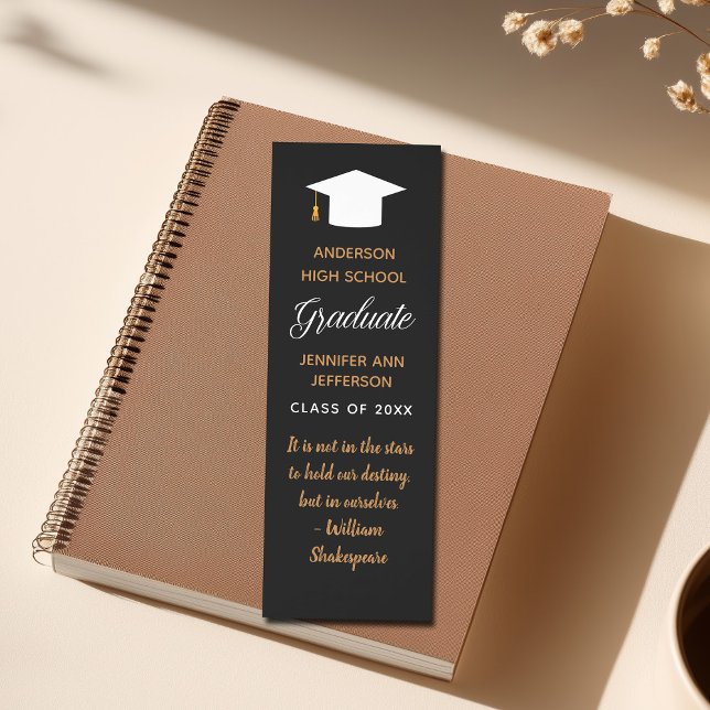 Custom Graduation Inspirational Quote Black Gold Bookmarks (Creator Uploaded)