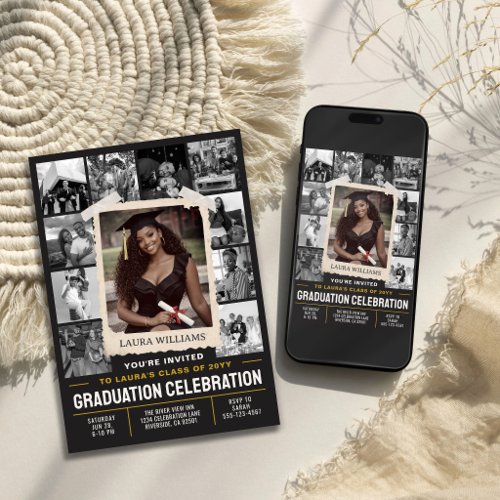 Custom Graduation Invite, Retro Photo Collage Invitation