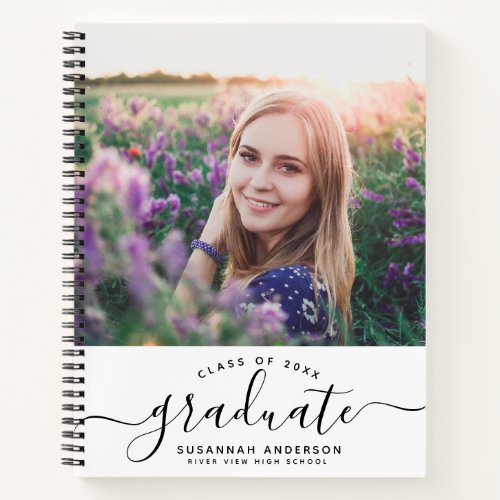 Custom Graduation Modern Chic Script Photo Guest Notebook