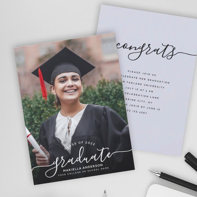 Custom Graduation Modern Elegant Script Photo Invitation (Creator Uploaded)