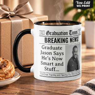 Custom Graduation Mug, Fun Personalized Newspaper Mug