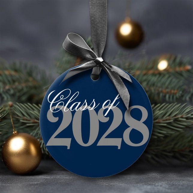 Custom Graduation | Navy Blue Gray Grad Keepsake Ceramic Ornament (Creator Uploaded)