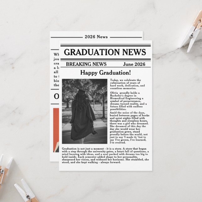 Custom Graduation Newspaper Academic Major Edition Invitation (Front/Back In Situ)