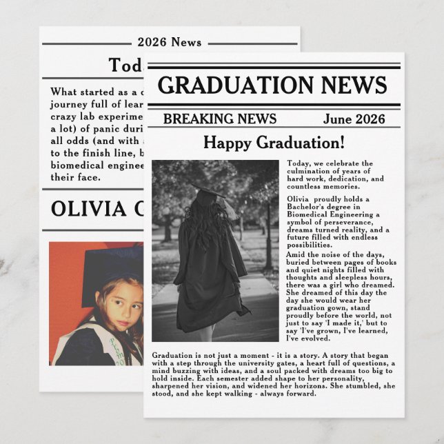 Custom Graduation Newspaper Academic Major Edition Invitation (Front/Back)