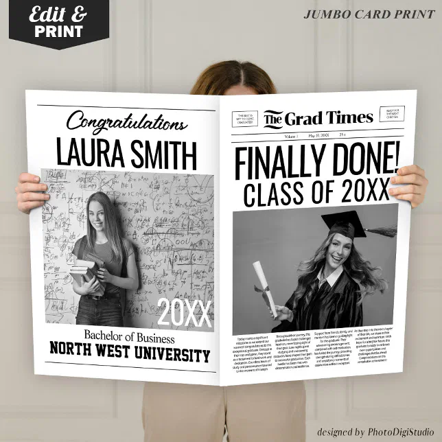 Custom Graduation Newspaper Announcement Card Prop | Zazzle Custom Graduation Newspaper Announcement Card Prop | Zazzle