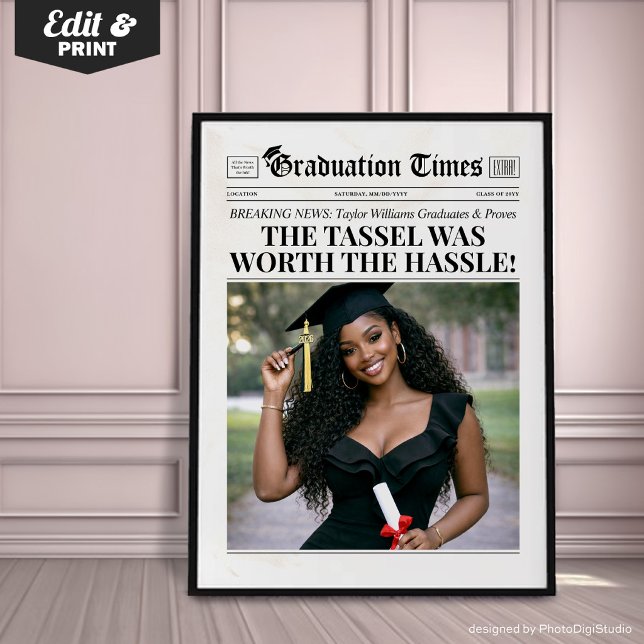 Custom Graduation Newspaper, Chic Graduation Party Poster (Custom Graduation Newspaper, Chic Graduation Party Poster)