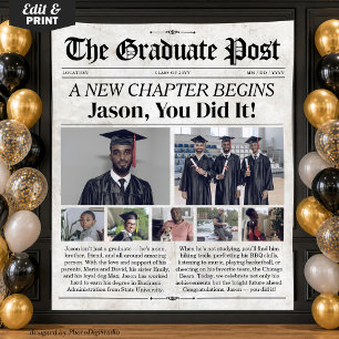 Custom Graduation Newspaper Graduate Banner Party Tapestry