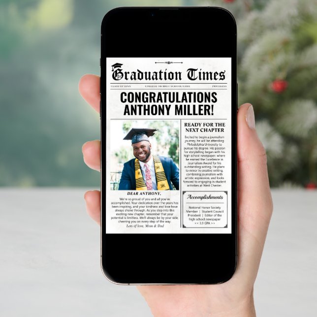 Custom Graduation Newspaper Unique Graduation Card (Front Digital)