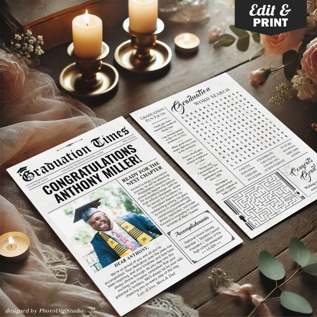 Custom Graduation Newspaper Unique Graduation Card (Custom Graduation Newspaper, Graduation Announcement Card)