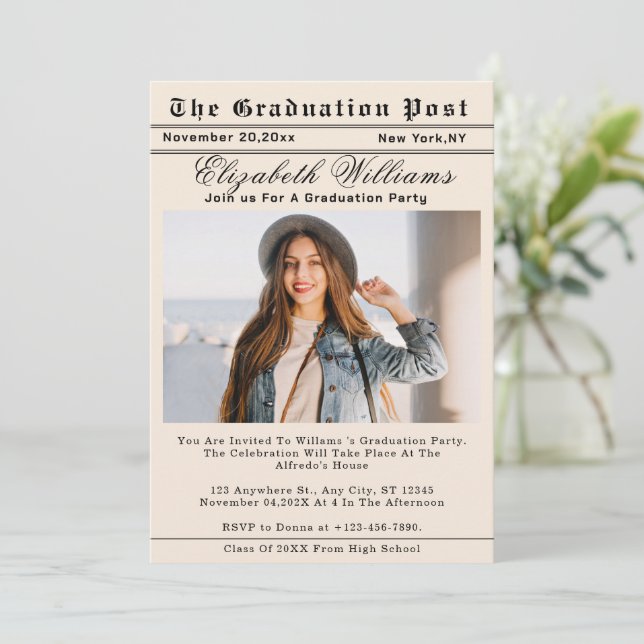 Custom  Graduation Newspaper Unique Photo Invitation (Standing Front)