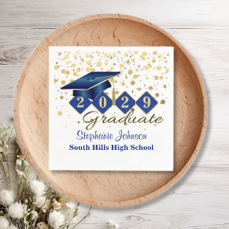 Custom Graduation Party Blue Gold Napkins