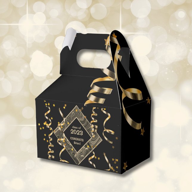 Custom Graduation Party Favor Boxes (Graduation black and gold party favor box)