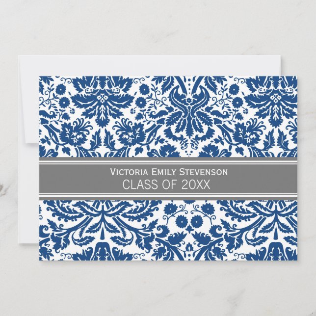Custom Graduation Party Invitation Blue Gray (Front)