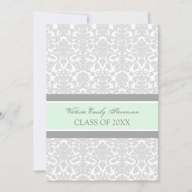 Custom Graduation Party Invitation Card Mint Gray (Front)