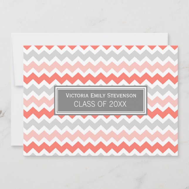 Custom Graduation Party Invitation Coral Chevron (Front)