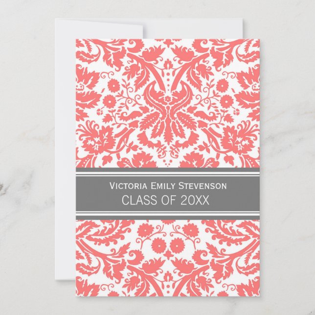 Custom Graduation Party Invitation Coral Gray (Front)