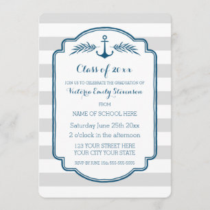 Custom Graduation Party Invitation Vintage Stripes